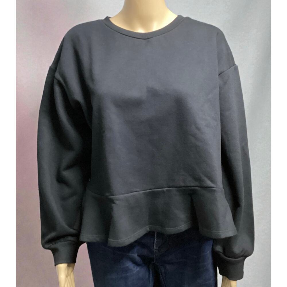Zara peplum trim oversized soft fleece lined lagenlook sweater size L black